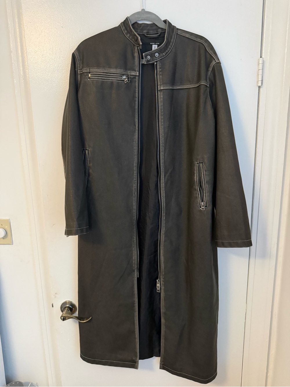 Long Trench Coat - Classic Leather-Style Jacket y2k